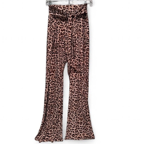 INC International Concepts Brown Leopard Animal Print Belted Flare Pants Medium - Picture 1 of 5